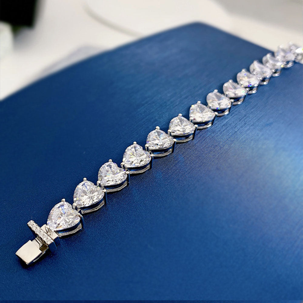 S925 sterling silver Tennis bracelet Full diamond heart-shaped