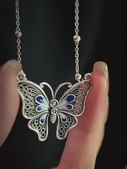 Butterfly Enamel Necklace S925 Sterling Silver