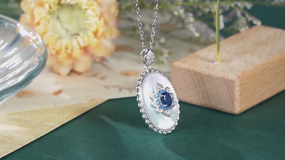 S925 Silver Mother of Pearl Sapphire Pendant Necklace Retro design