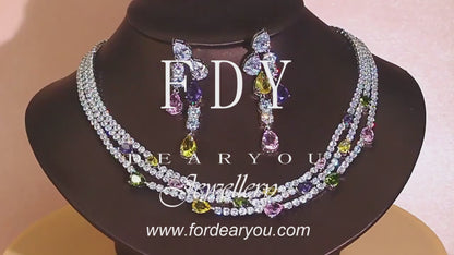 Diamond Multilayer Necklace and Earrings Jewelry Set